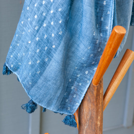 Silver Thread Cotton Scarf - Blue