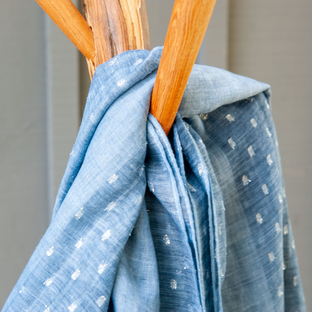 Silver Thread Cotton Scarf - Blue
