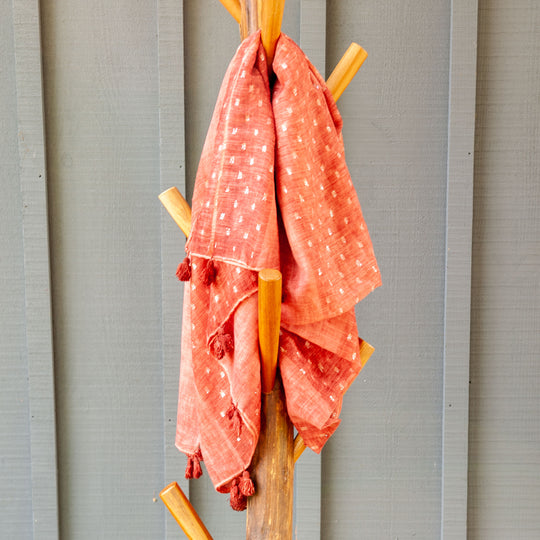 Silver Thread Cotton Scarf - Red