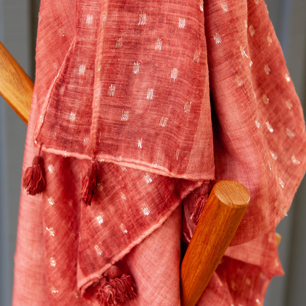 Silver Thread Cotton Scarf - Red