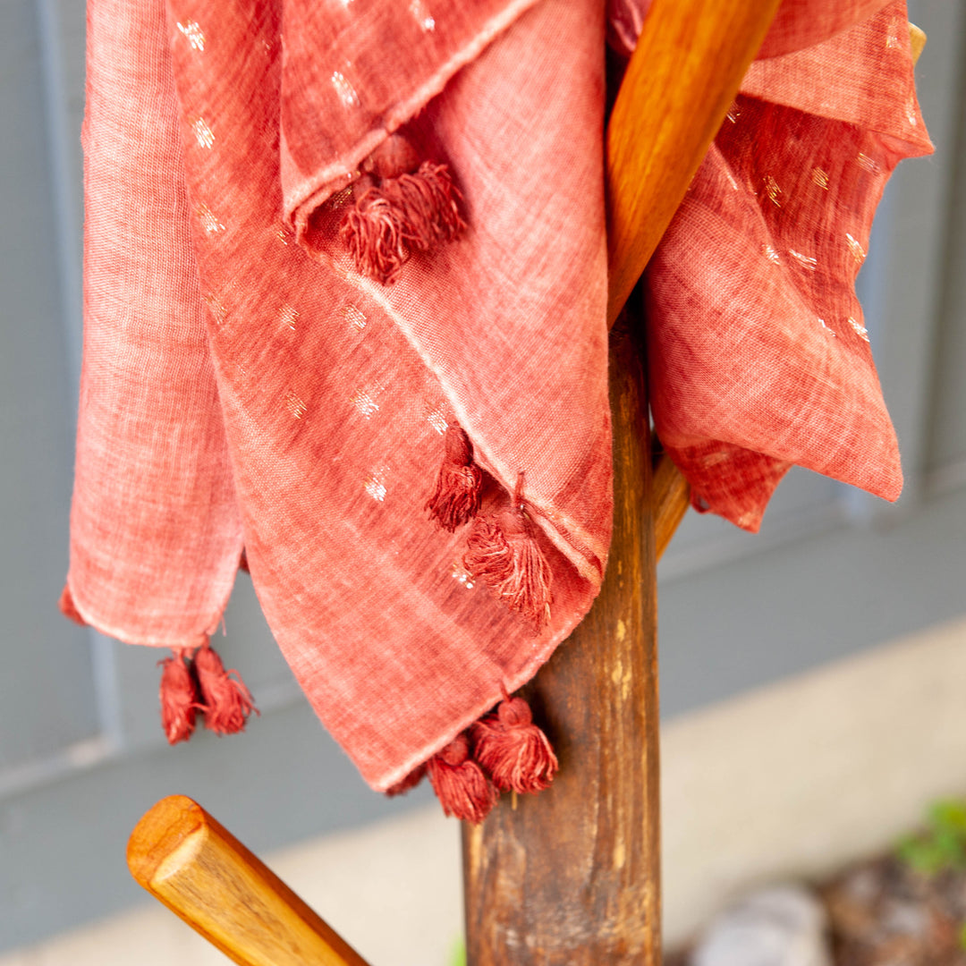 Silver Thread Cotton Scarf - Red