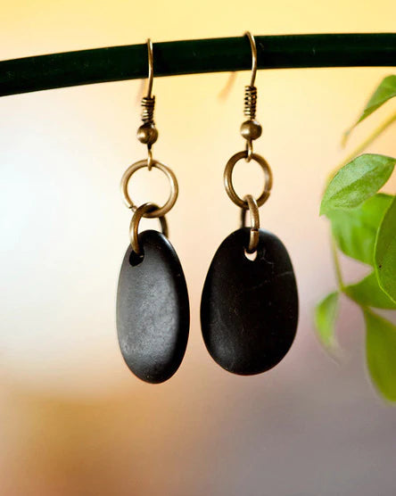 Antique Brass River Stone Earrings One World Bazaar