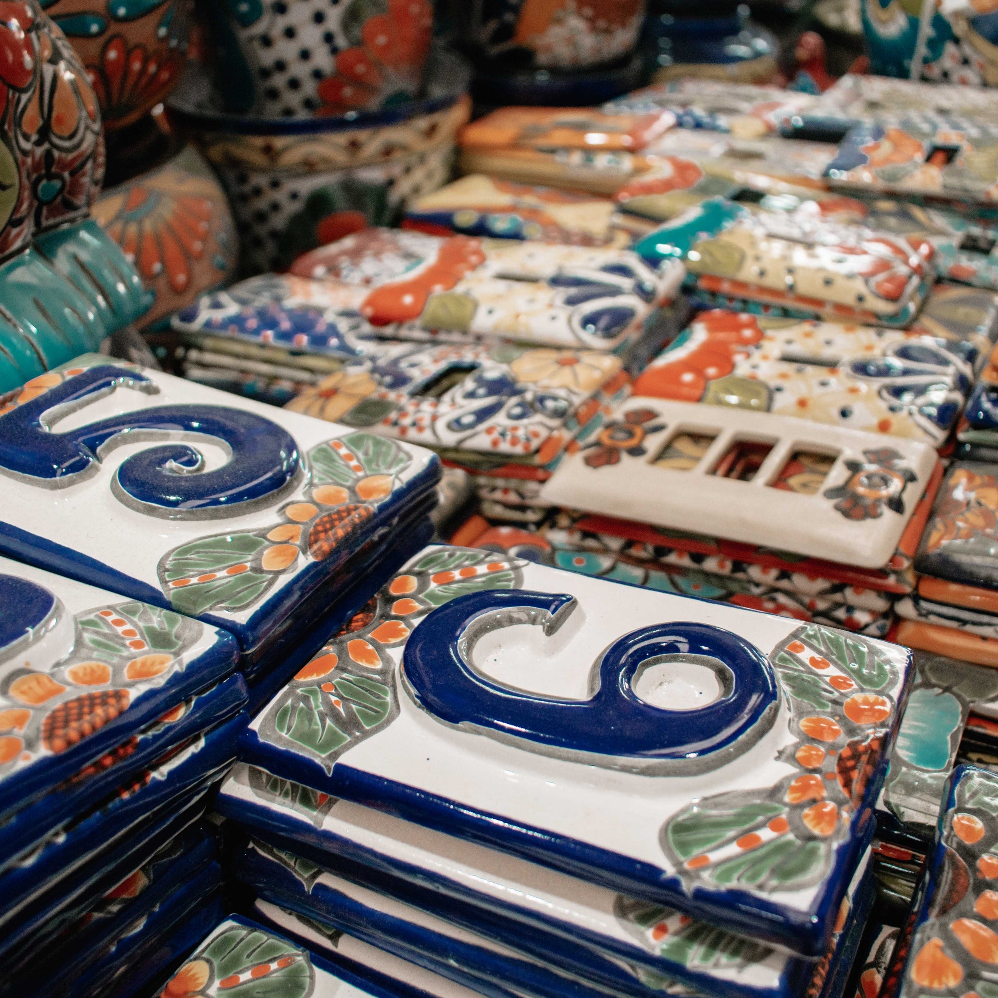 colourful tiles on display in a store