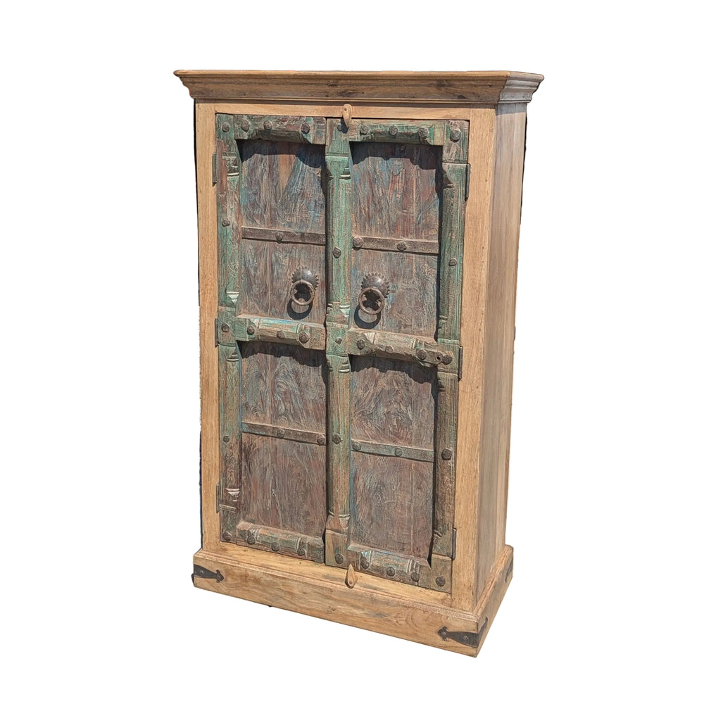 Industrial Mango Wood and Iron Armoire Cabinet