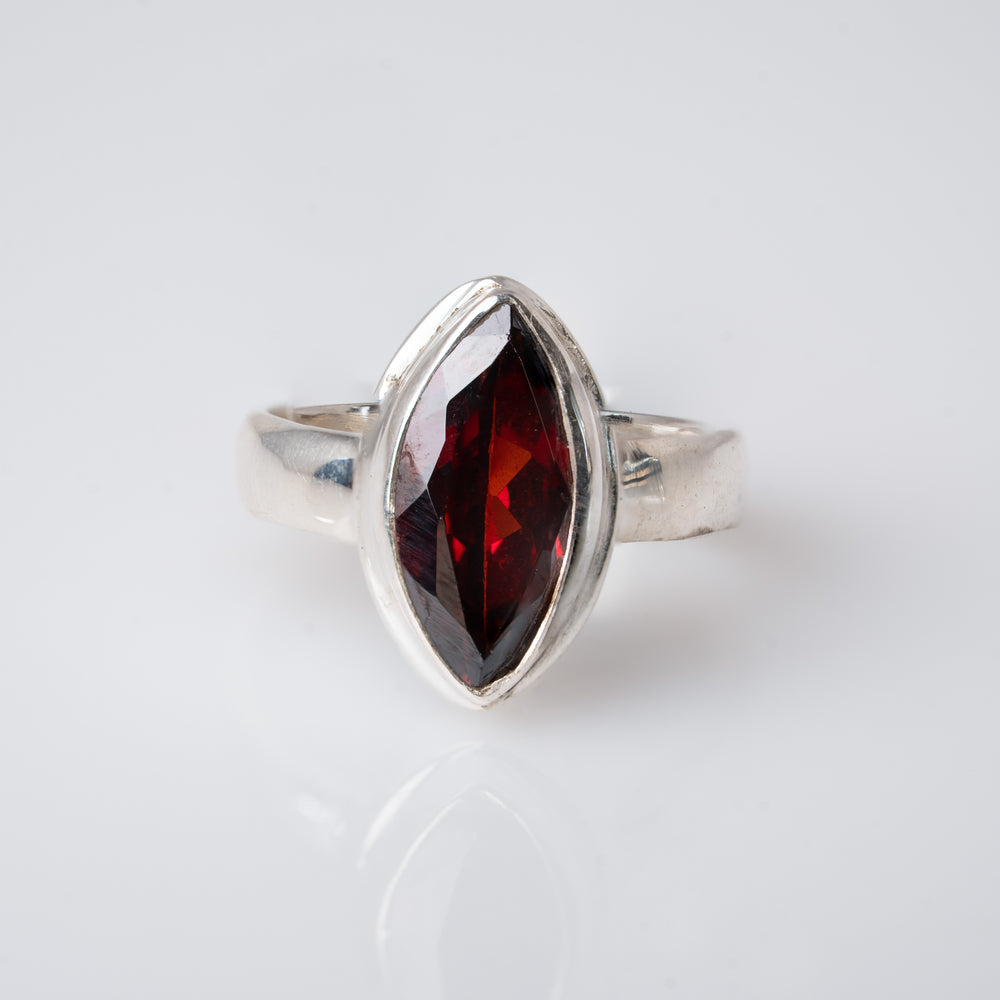 Almond-Shaped Garnet Silver Ring