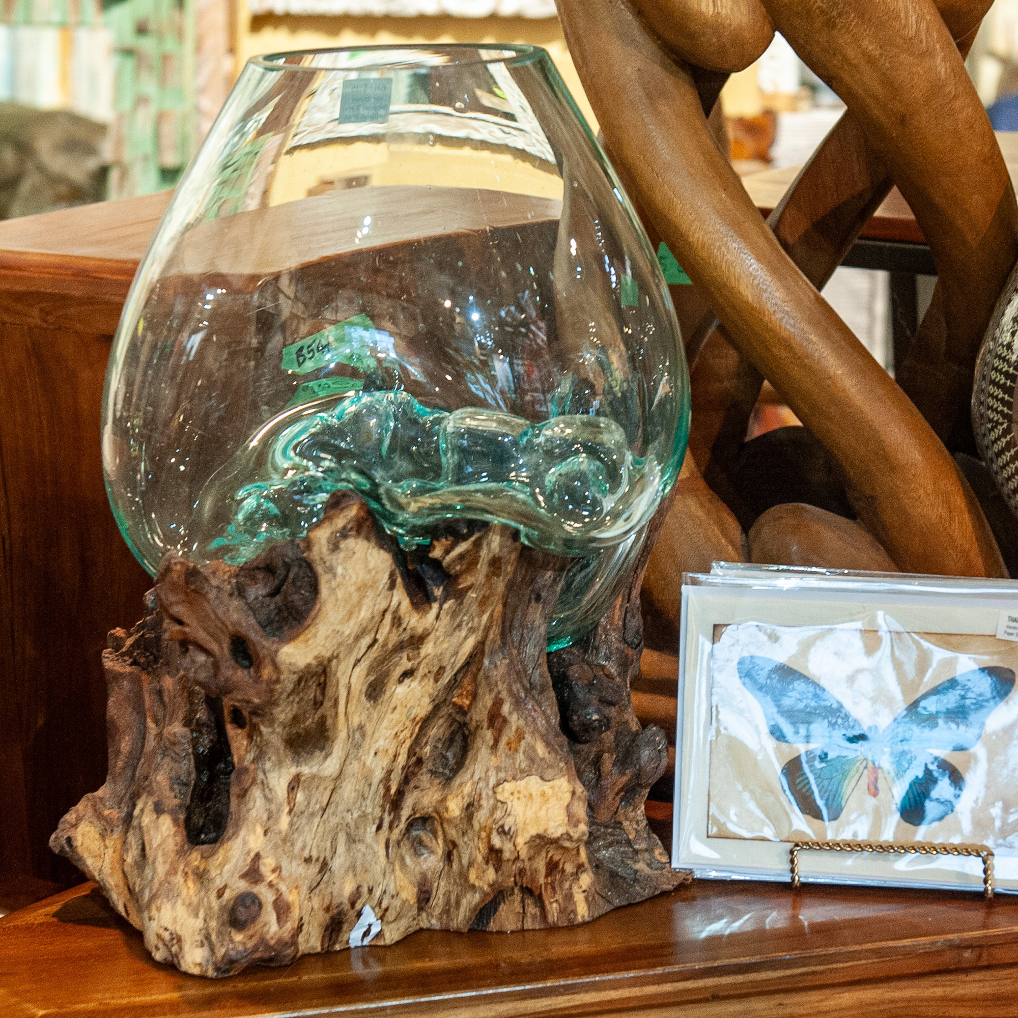 Glass Globe on Natural Wood - 14.5"