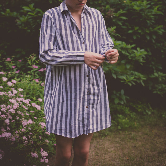Stripe Long Sleeve Button Up Shirtdress