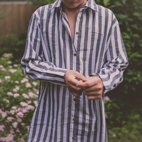 Stripe Long Sleeve Button Up Shirtdress