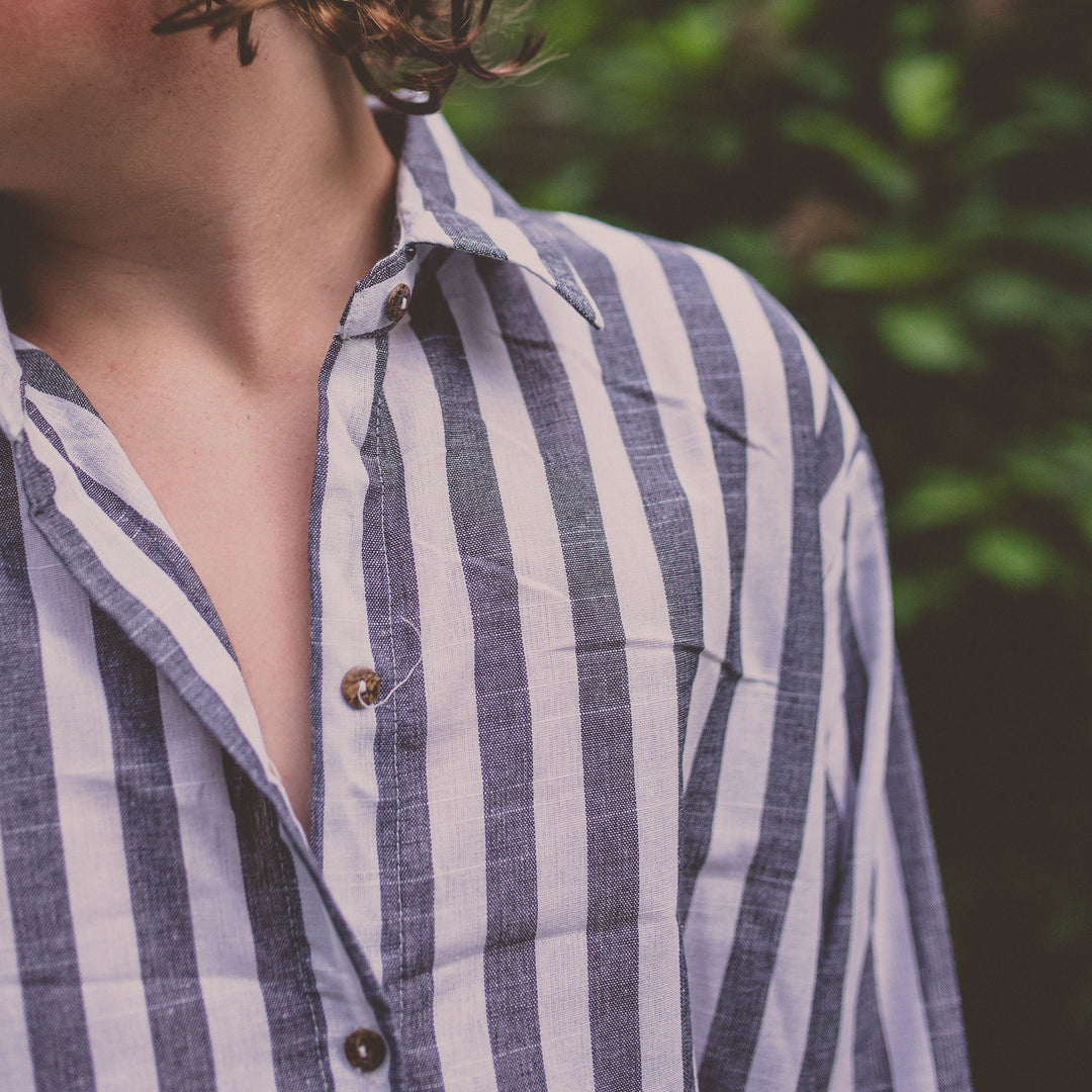 Stripe Long Sleeve Button Up Shirtdress