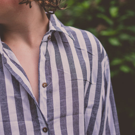 Stripe Long Sleeve Button Up Shirtdress