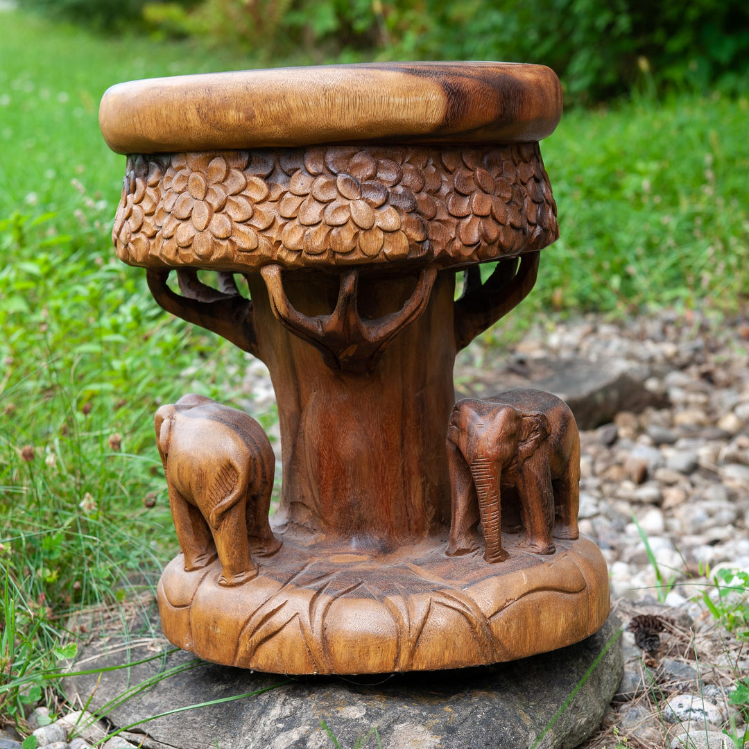 Walking Elephants Carved Stool