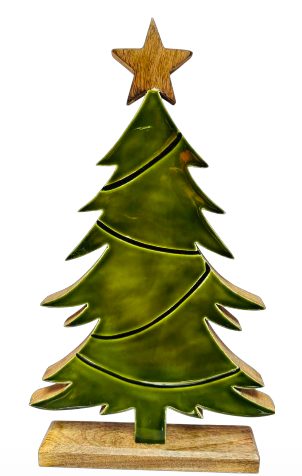 Mango Wood & Enamel Christmas Tree with Star