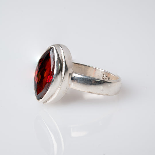 Almond-Shaped Garnet Silver Ring