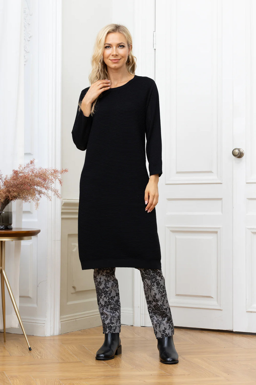 Cardigan Ouvert Motif Manches Longues - Noir et Gris