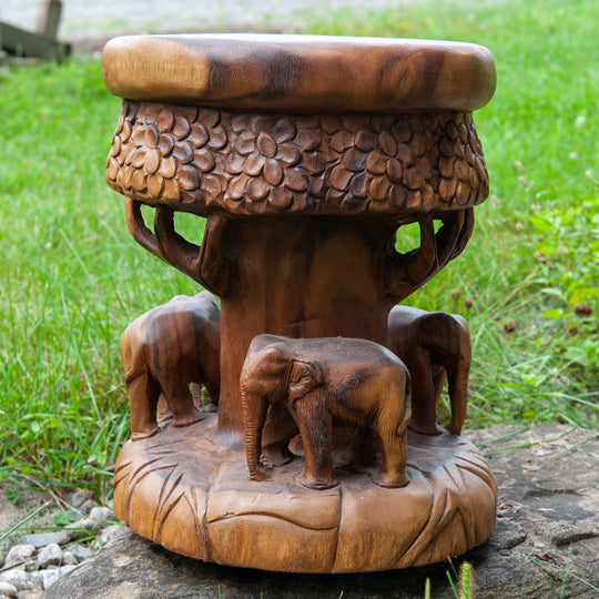 Walking Elephants Carved Stool