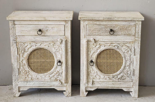 Mango Wood and Rattan Side Table