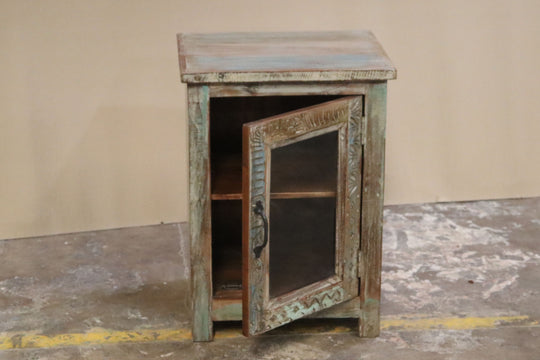 Cabinet with Reclaimed Carved Mango Wood and Teak Doors and Glass