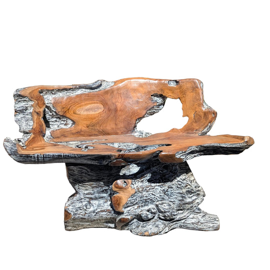 Teak Root Bench with Single Leg Base