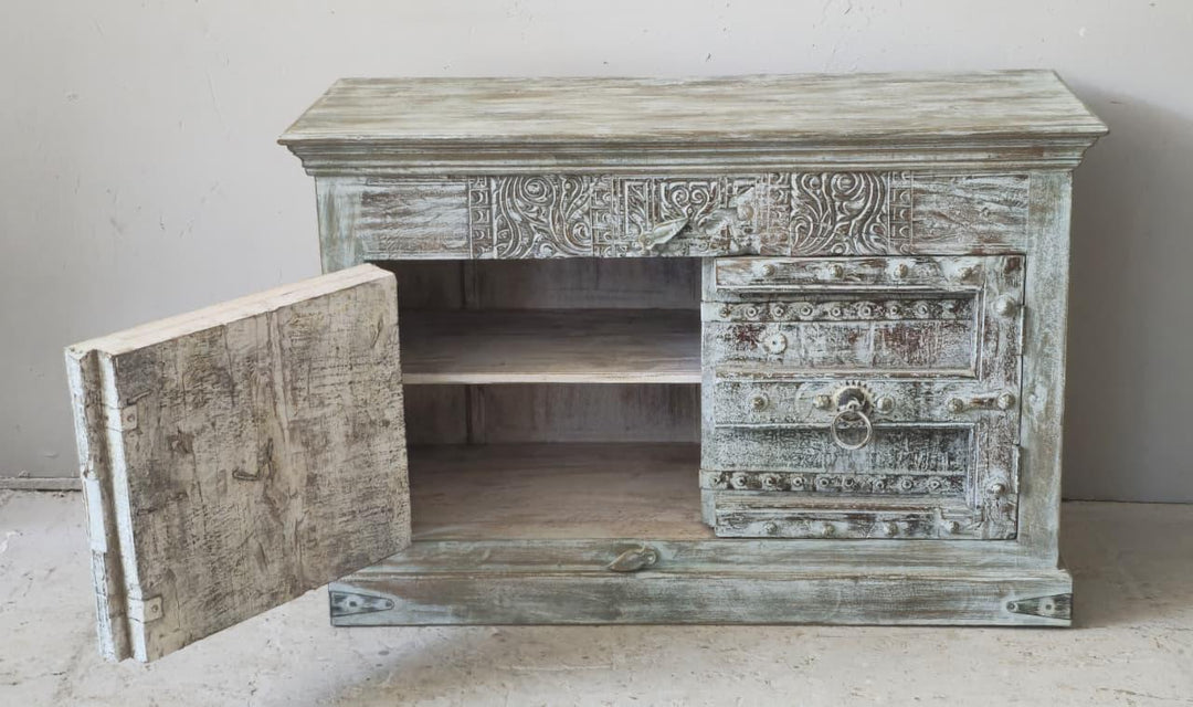 Ornate Carved Reclaimed Teak & Mango Wood Sideboard