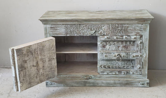 Ornate Carved Reclaimed Teak & Mango Wood Sideboard