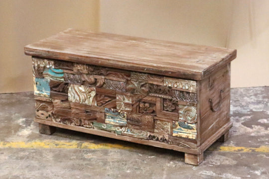 Reclaimed Block Inset Mango Wood and Teak Chest