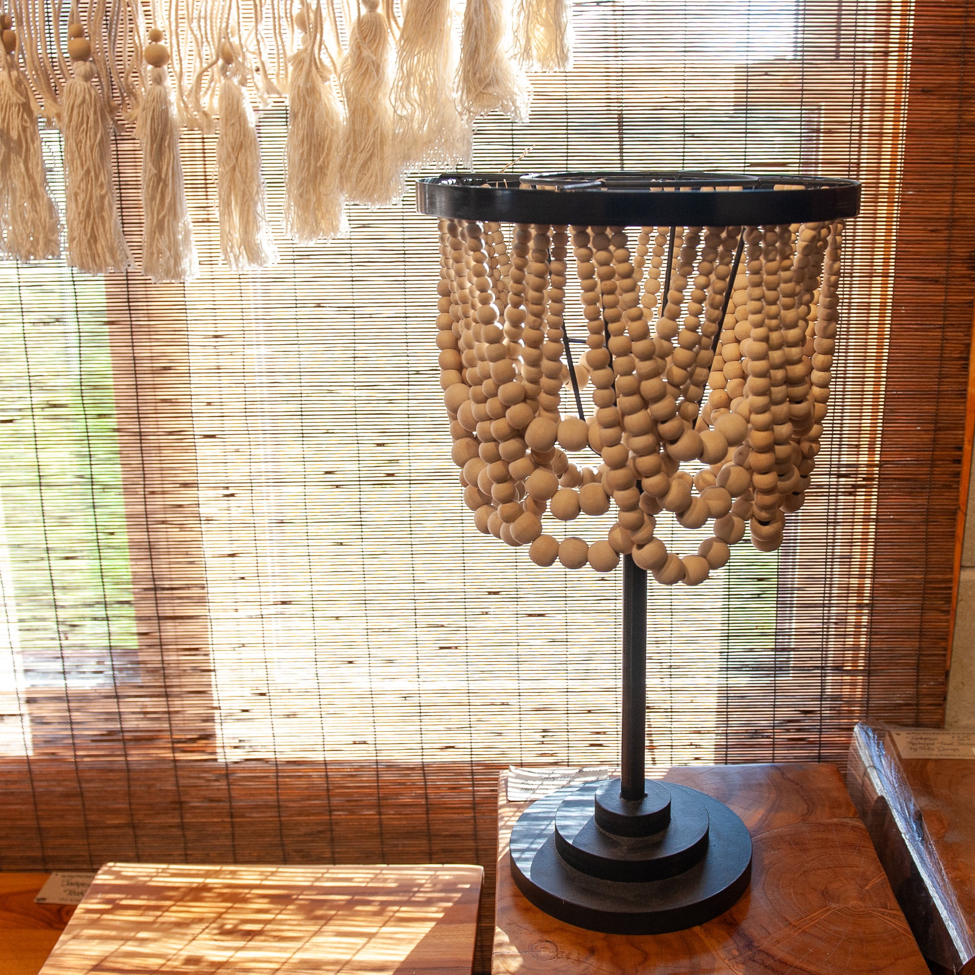 Boho Coffee Wood Bead Lamp