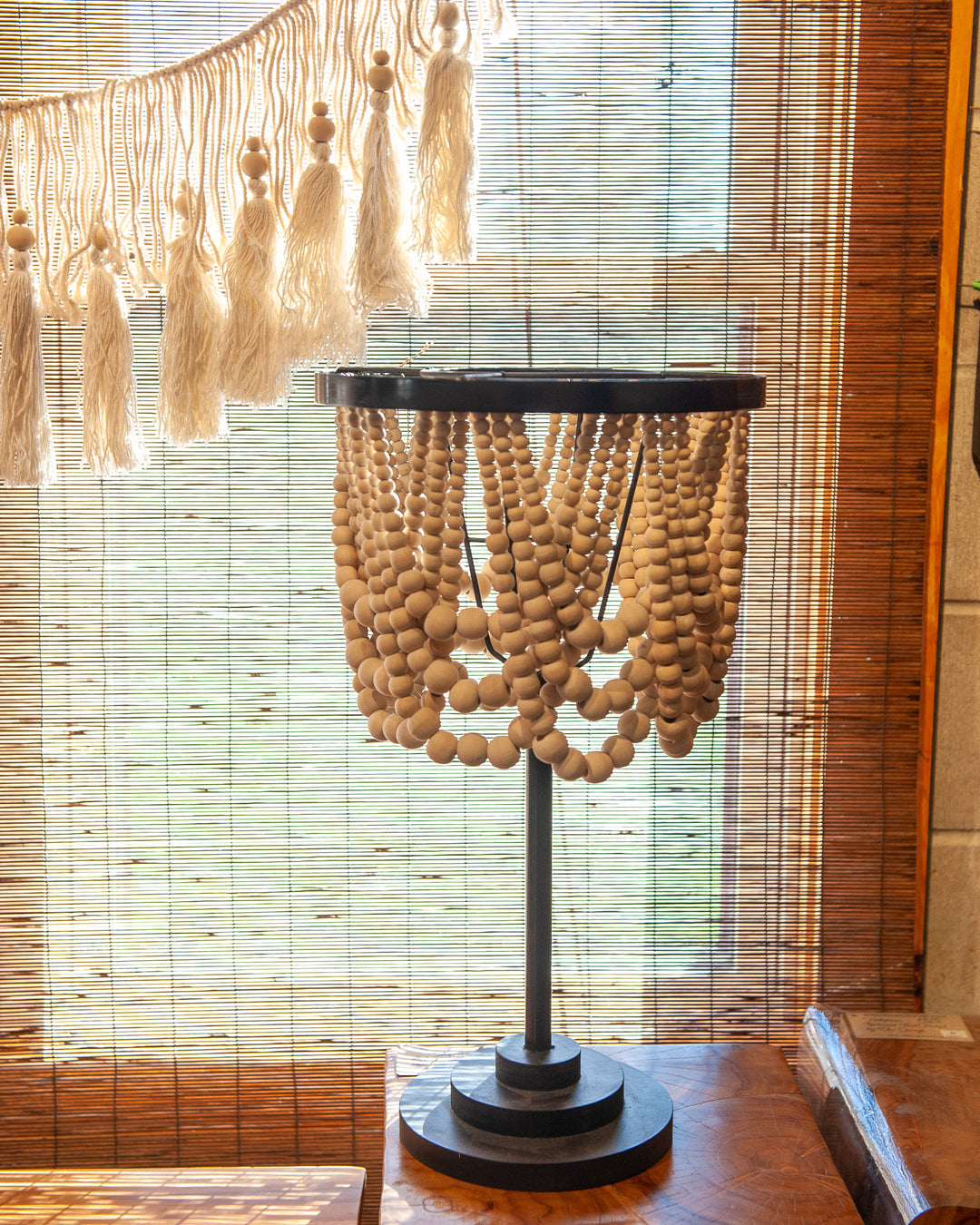 Boho Coffee Wood Bead Lamp