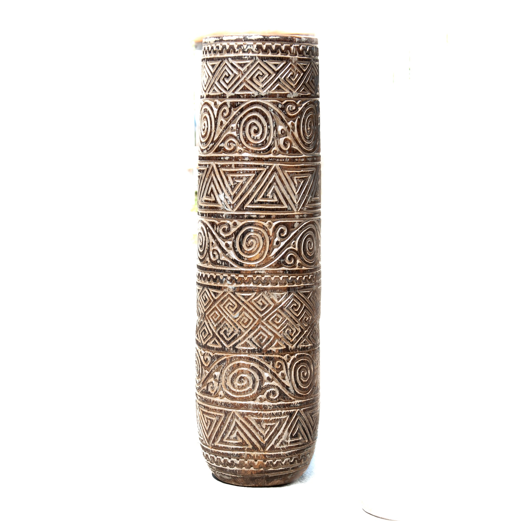 Balinese Suar Wood Carved Vase - Antique Natural Wash
