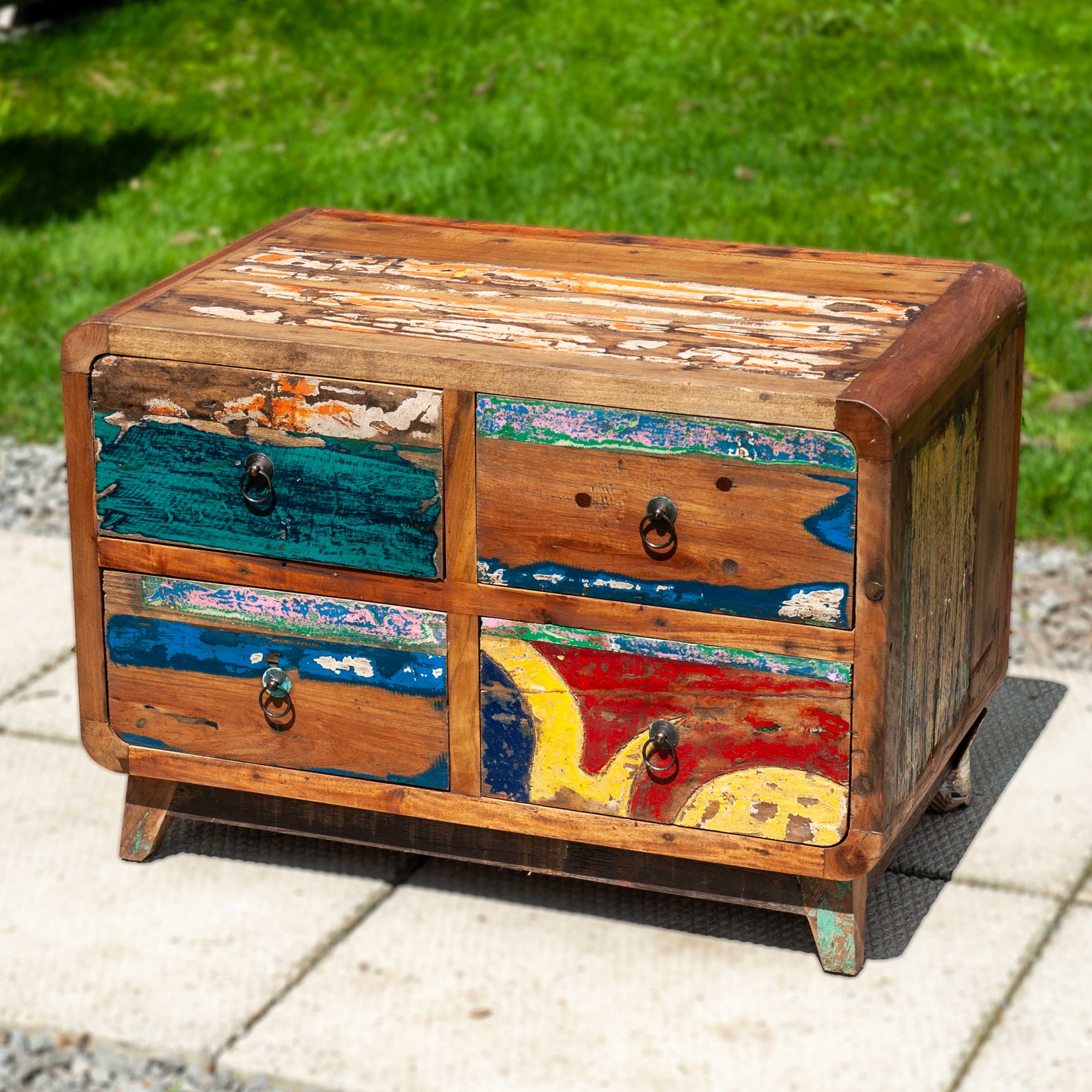 Colourful Reclaimed Teak 4 Drawer Cabinet