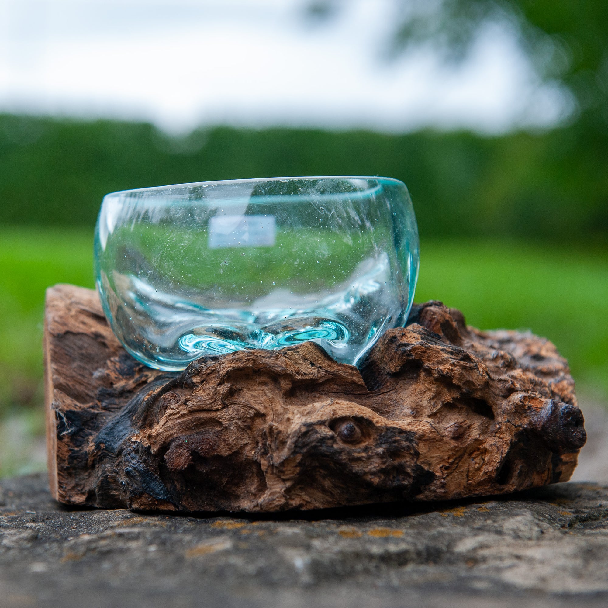 Glass Bowl on Natural Wood - 5"
