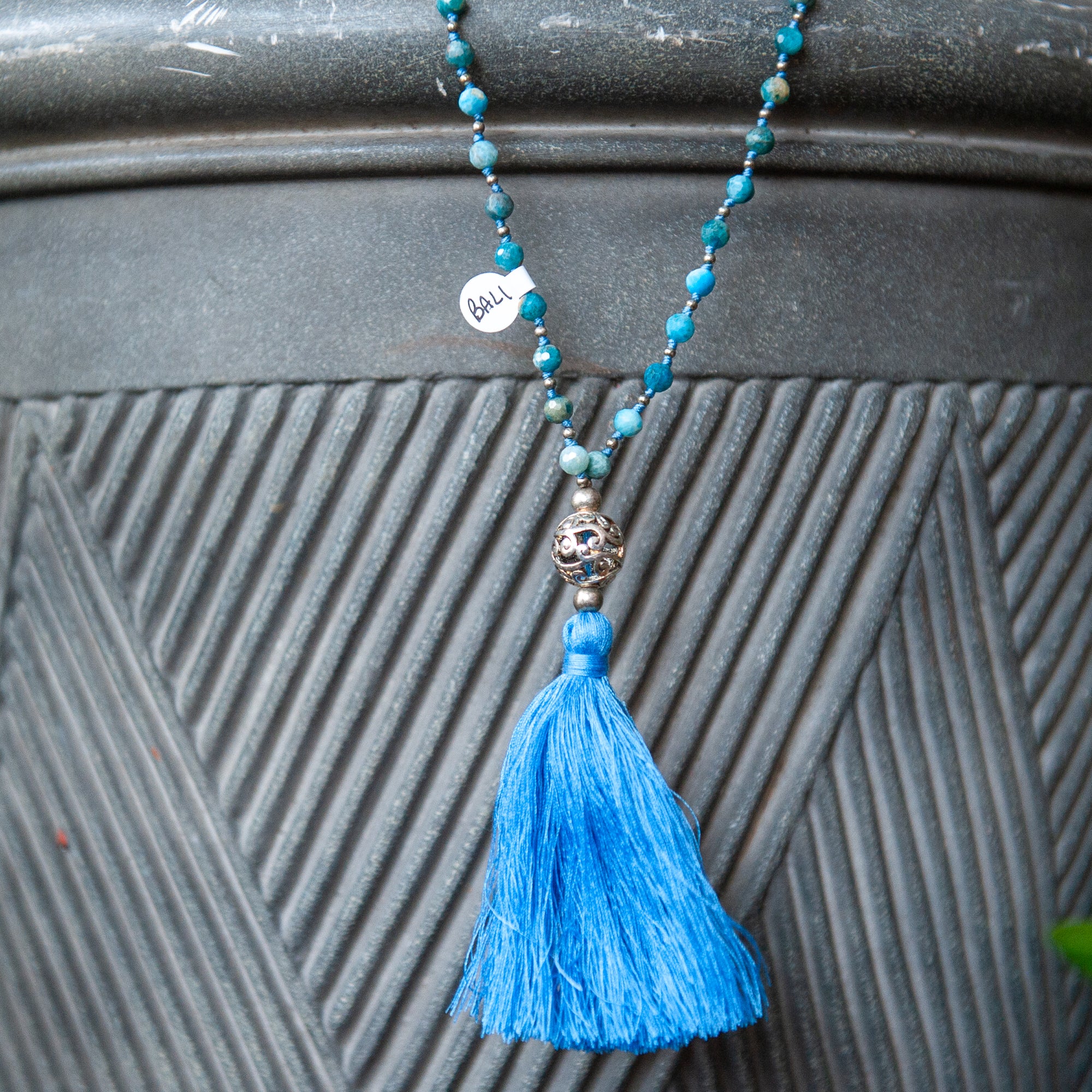 Bali Mala Bead Necklace w/Tassel (8mm)- Turquoise Jasper