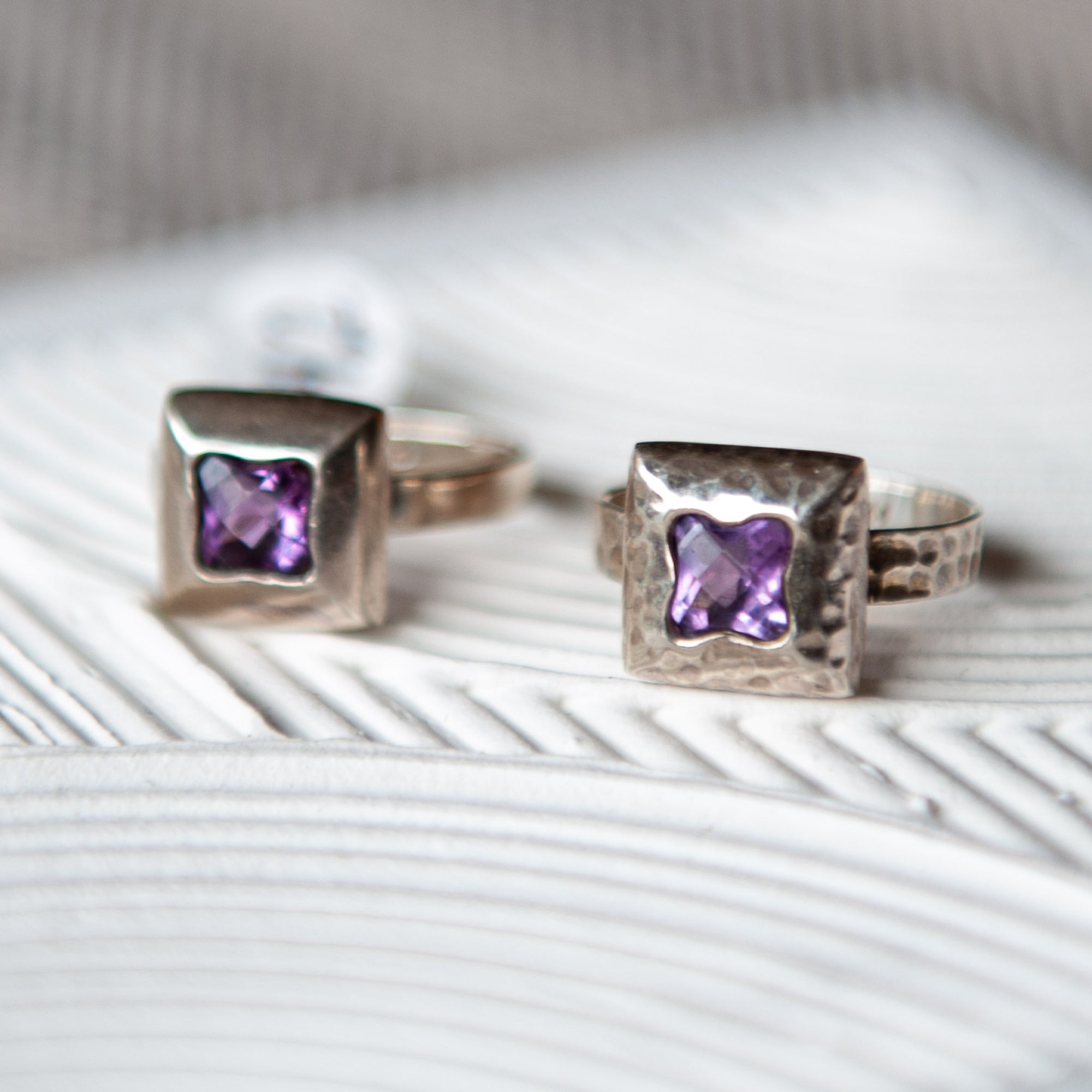 Square Amethyst Smooth Sterling Silver Ring