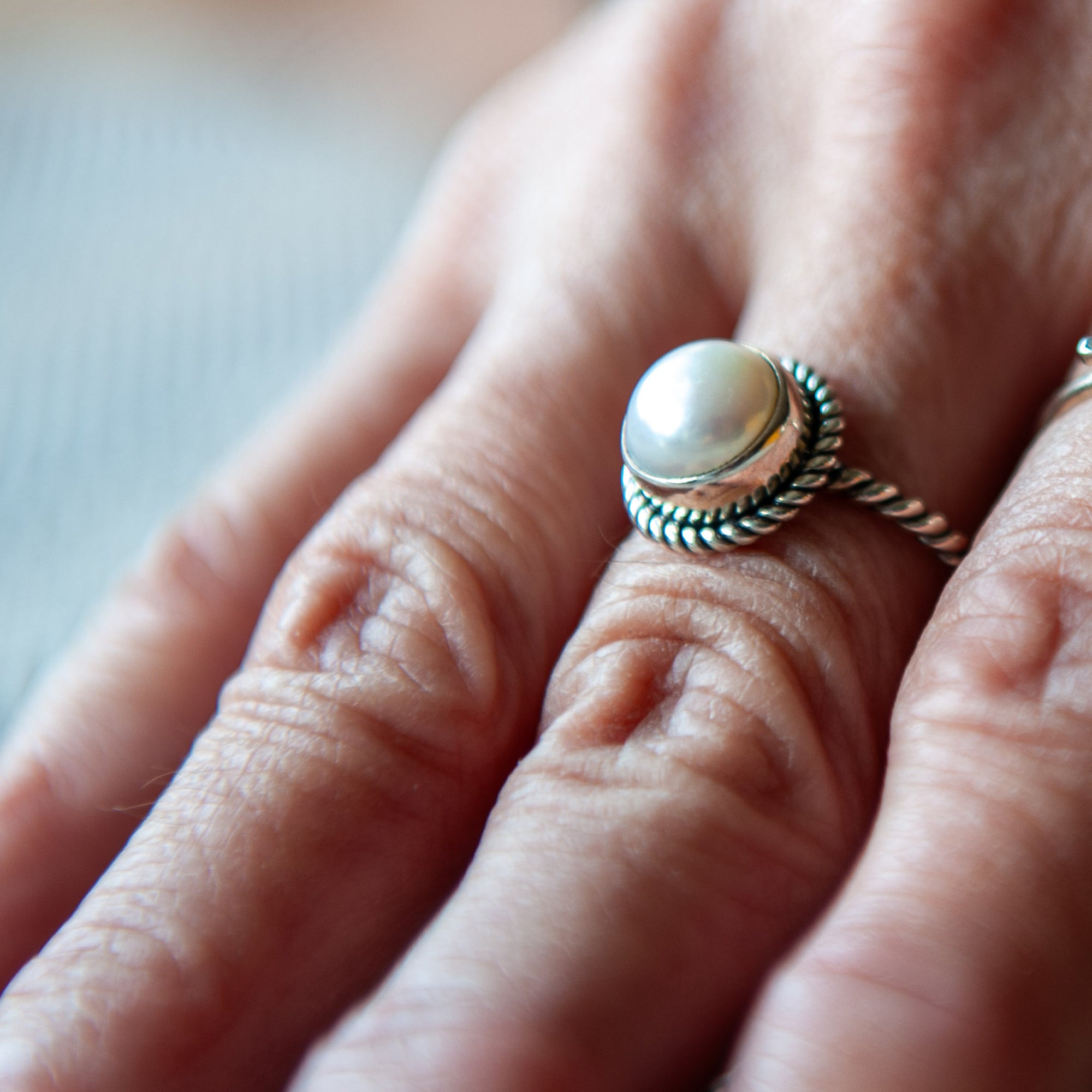Round Pearl Sterling Silver Ring