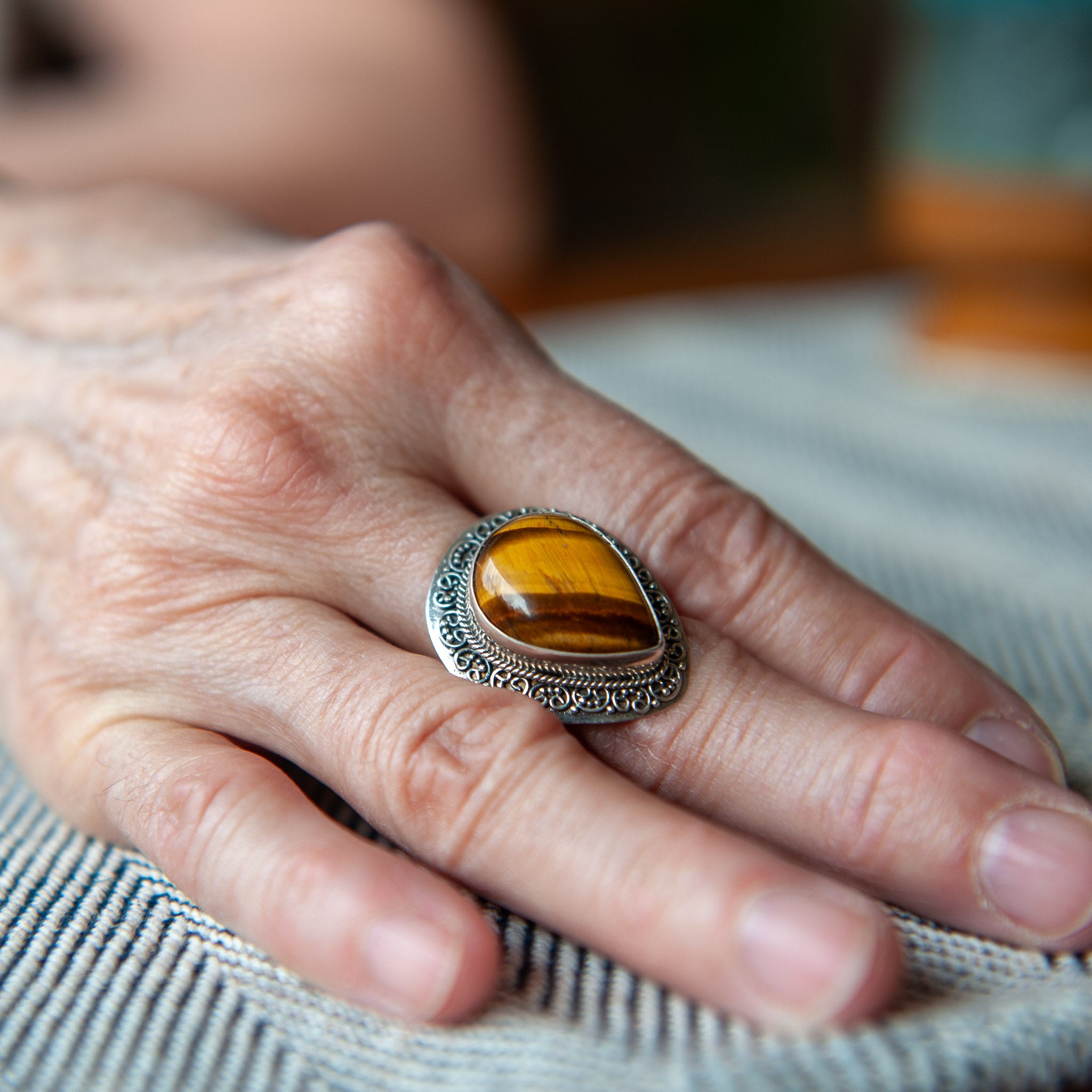 Teardrop Tiger Eye Sterling Silver Ring – One World Bazaar