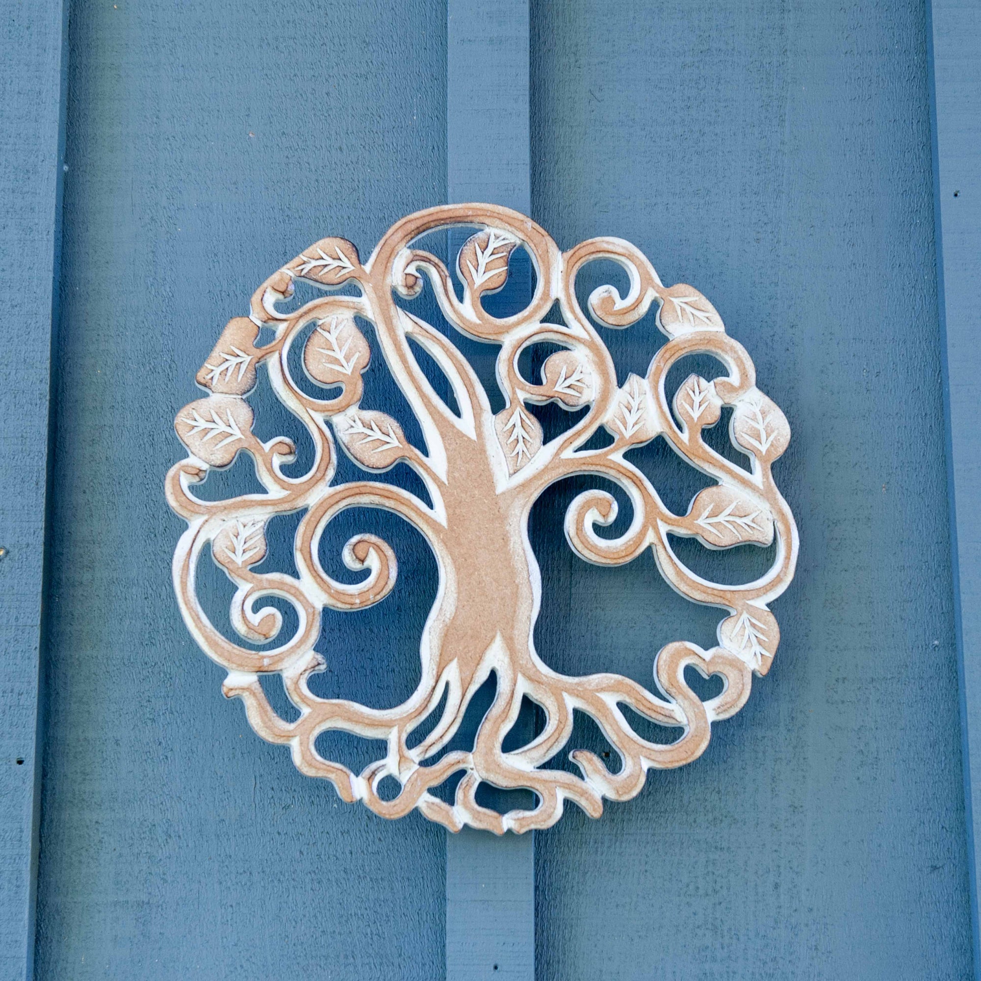 Panneau en bois de feuilles d'arbre de vie blanc délavé