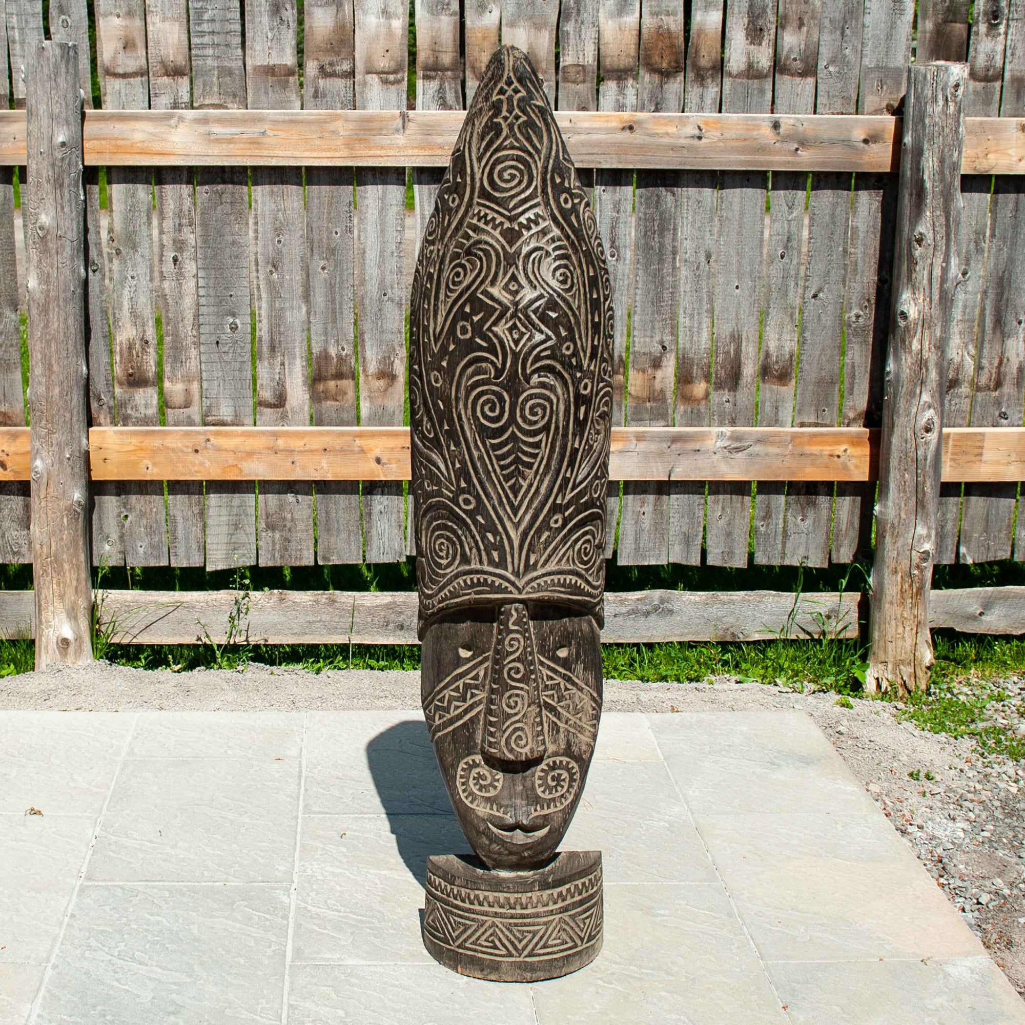 Balinese Suar Wood Tribal Face Statute - Wide