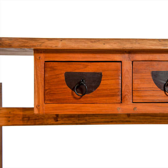 Teak Console with Two Drawers & Lower Shelf