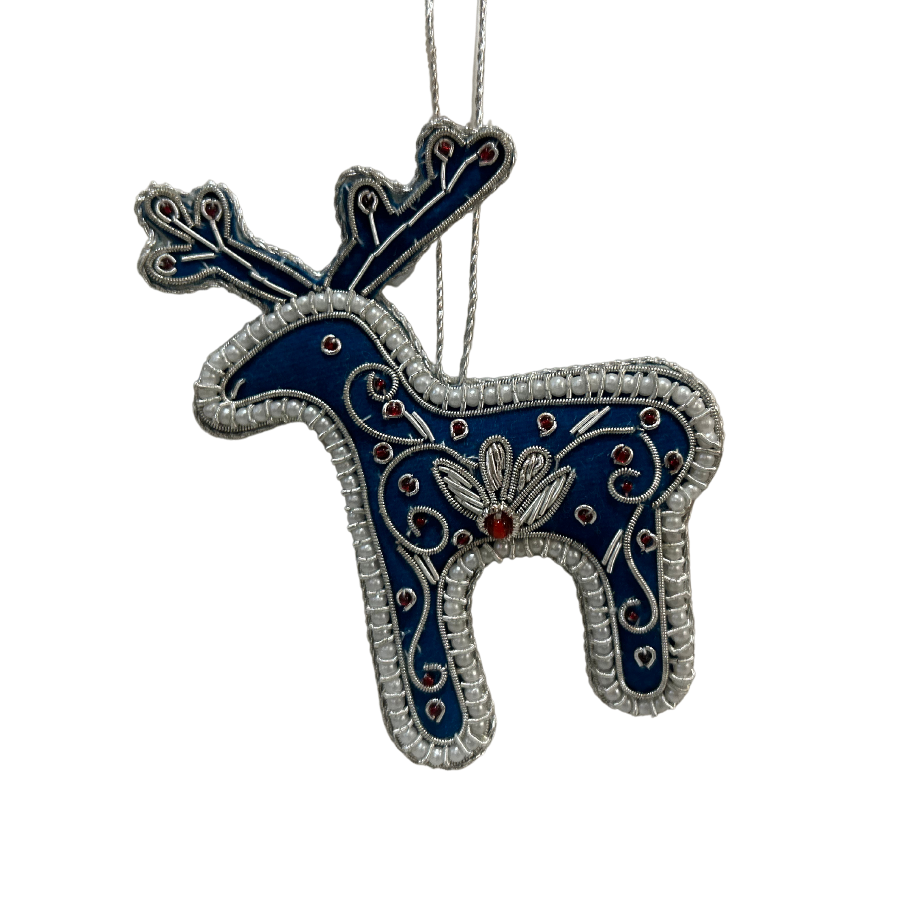 Blue and Silver Reindeer Ornament