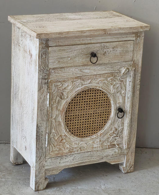 Mango Wood and Rattan Side Table