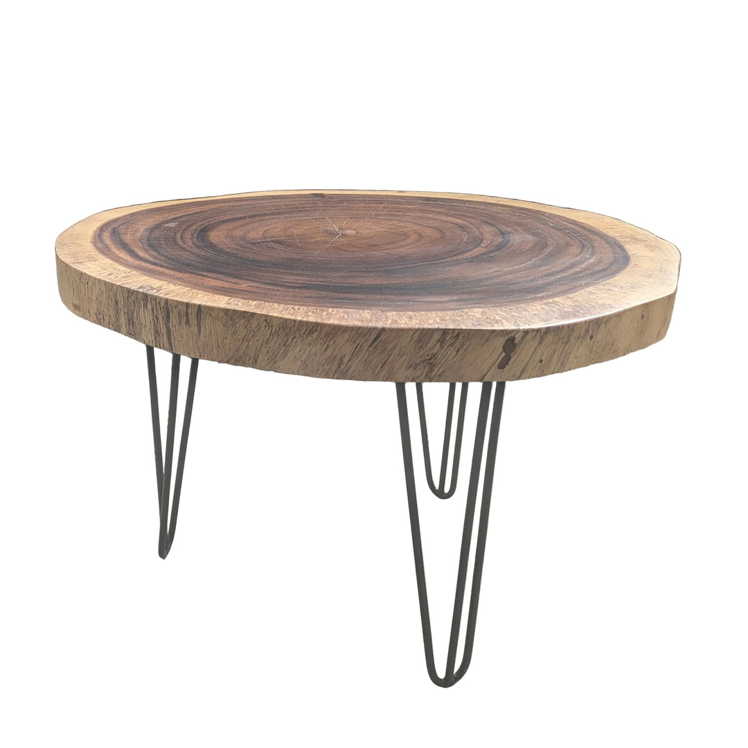 Round Sono Wood Coffee Table with Iron Legs