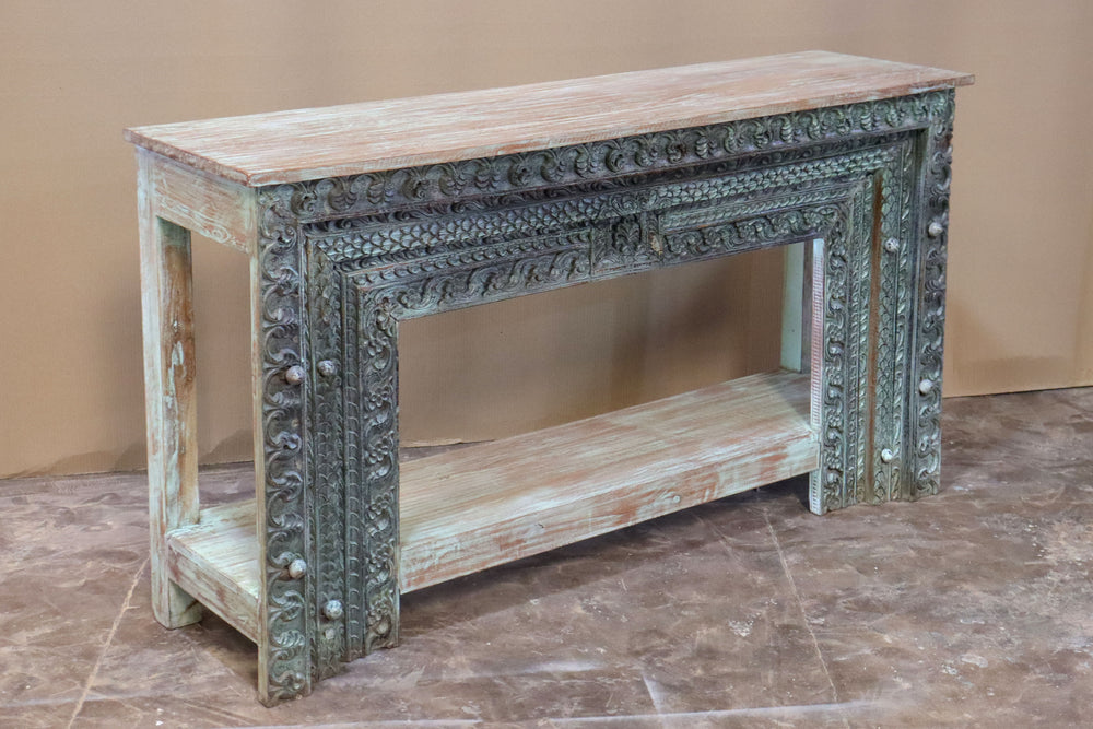 Ornate Carved Mango Wood Console