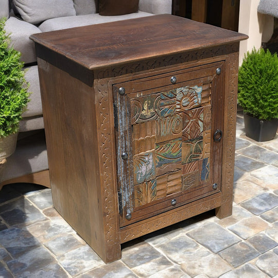 Indian Mango Wood Carved End Table