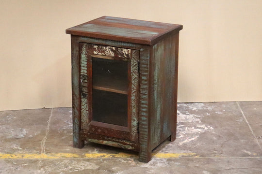 Cabinet with Reclaimed Carved Mango Wood and Teak Doors and Glass
