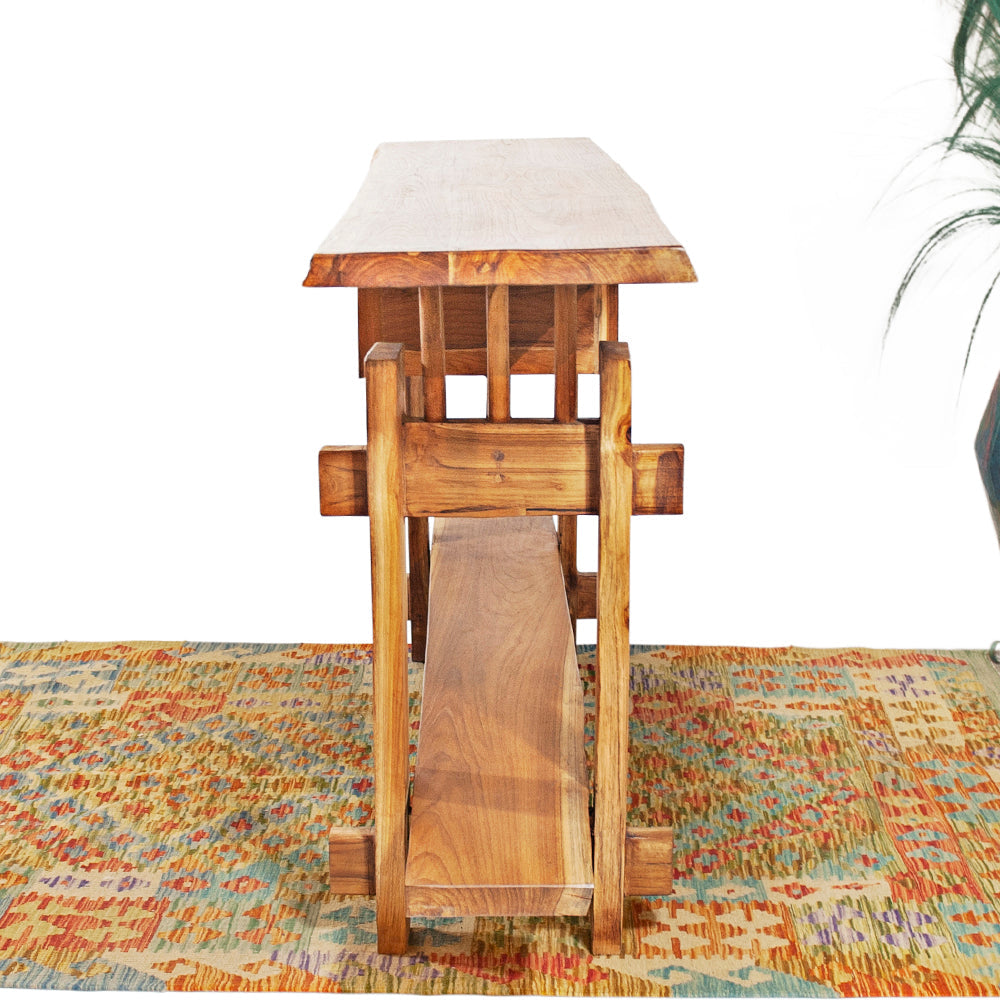Teak Console with Two Drawers & Lower Shelf