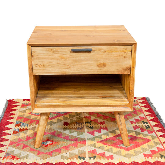 Java Teak Nightstand with Drawer & Open Shelf