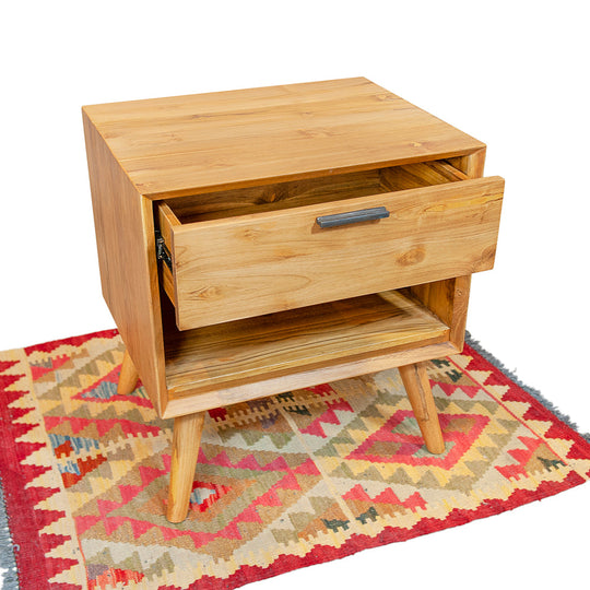 Java Teak Nightstand with Drawer & Open Shelf