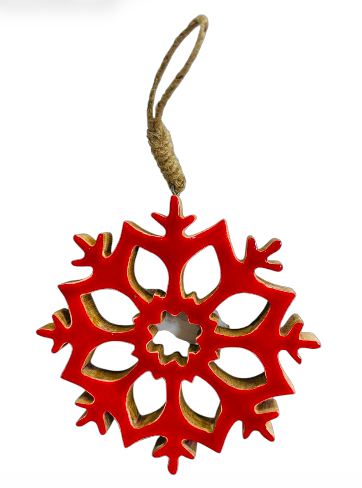 Snowflake Ornament with Flower Middle Mango Wood