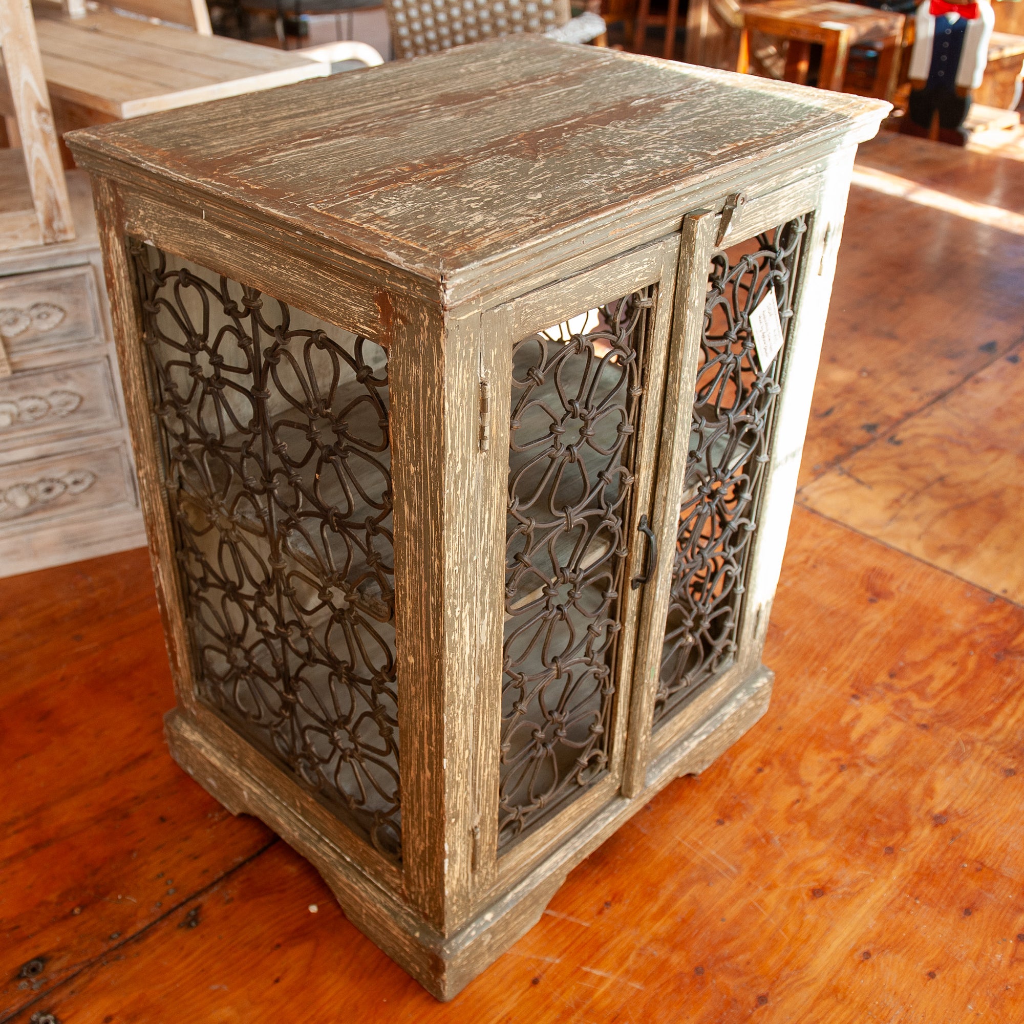 Indian Mindi Wood & Iron 2 Door Cabinet