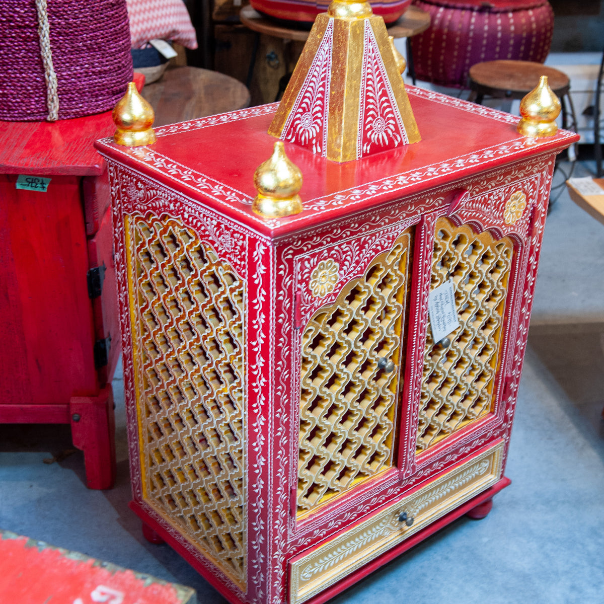 Rajasthani Handcrafted Wooden Temple Cabinet - One World Bazaar