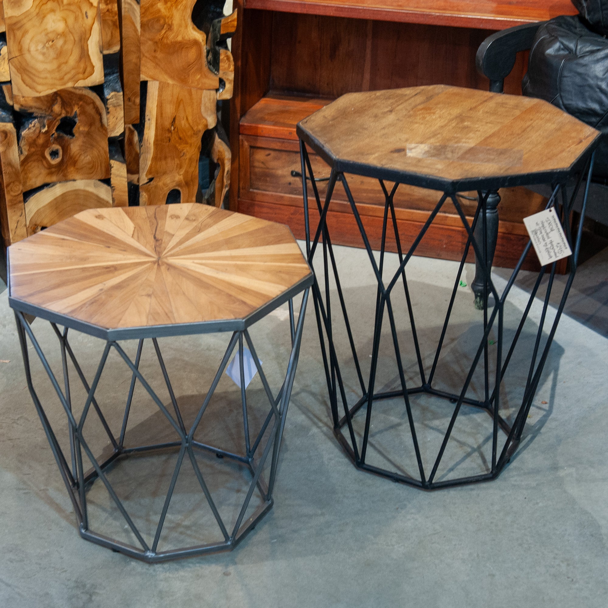 Indian Iron and Teak Accent Tables